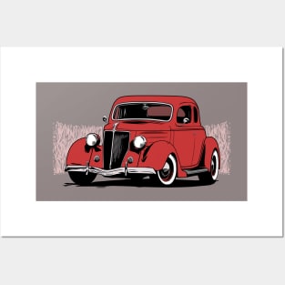 Red 36 Ford 5 Window Coupe Posters and Art